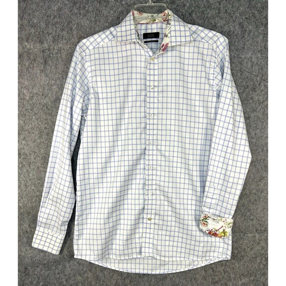 ETON Contemporary Fit Dress Shirt 41/16 Large Gingham Floral Flip Cuff - Picture 1 of 13